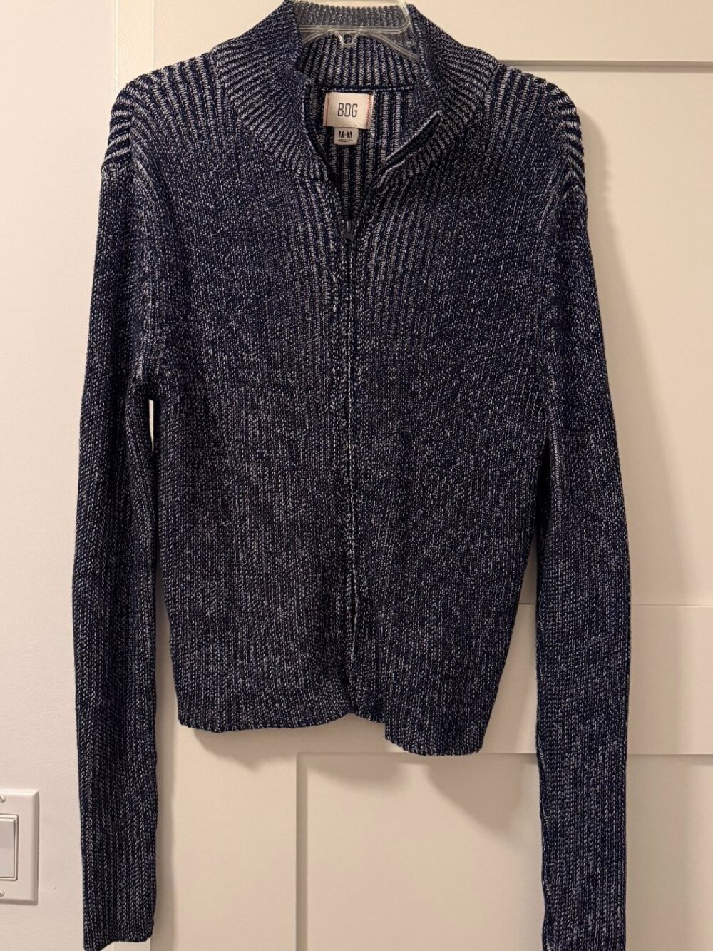 BDG Black White Marled Knit Zip Up Sweater Mens M Unisex Urban Outfitters